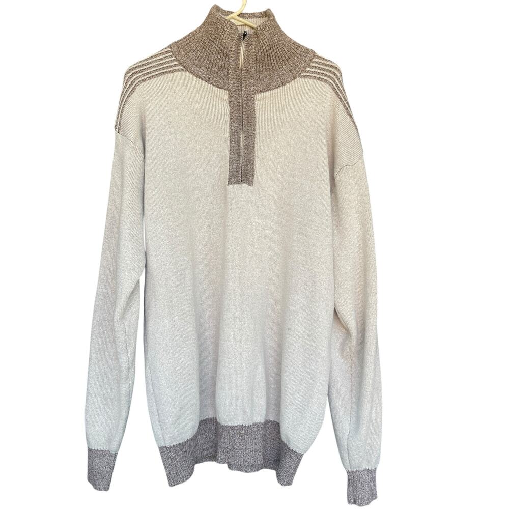 Pronti Sweater Men 3XL Beige Gray Half Zip Pullover Knit Acrylic Big Tall Casual